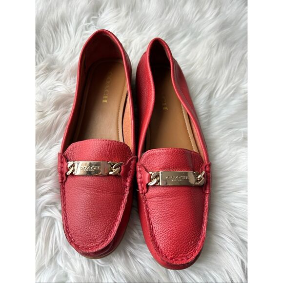 COACH Olive Horsebit Leather Slip-On Loafers Women's Sz 10 orange